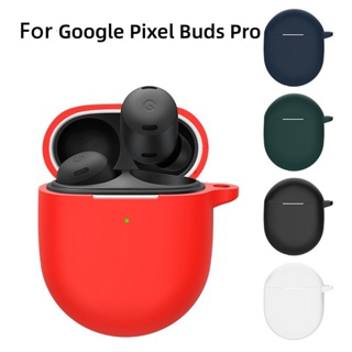 เคสซิลิโคน สีพื้น เรียบง่าย กันตก พร้อมตะขอ สําหรับ Google Pixel Buds Pro