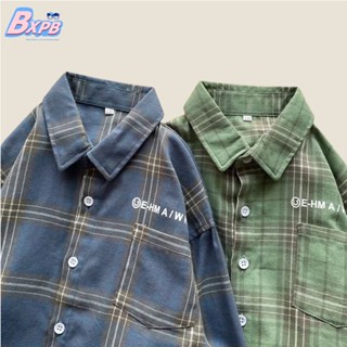 [BXPB] เสื้อเชิ้ตแขนยาวลําลอง ผ้าฝ้ายแท้ ทรงหลวม สวมใส่สบาย แฟชั่นสําหรับเด็กผู้ชาย อายุ 3-15 ปี