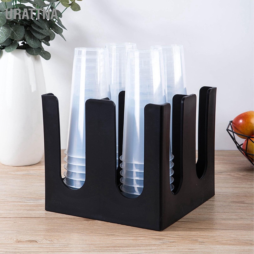 urattna-cup-and-lid-holder-plastic-straight-2-compartments-black-paper-organizer-for-disposable-tea-shop