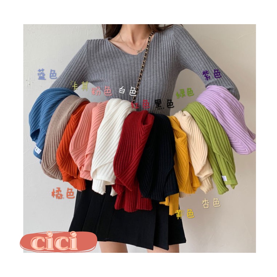 cici-พร้อมส่ง-เสื้อไหมพรมคอวี-แขนยาว-ผ้านิ่มเข้ารูป-ใส่สบายๆ-857