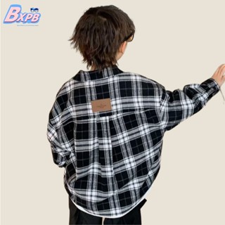[BXPB] เสื้อเชิ้ตแขนยาวลําลอง ผ้าฝ้ายแท้ ทรงหลวม สวมใส่สบาย แฟชั่นสําหรับเด็กผู้ชาย อายุ 3-15 ปี