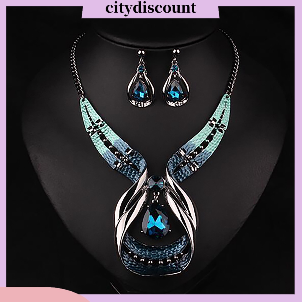 lt-citydiscount-gt-ชุดเครื่องประดับ-สร้อยคอ-ต่างหู-รูปหยดน้ํา-ปรับได้-ป้องกันการซีดจาง-สําหรับงานแต่งงาน-ของขวัญวันเกิด-3-ชิ้น