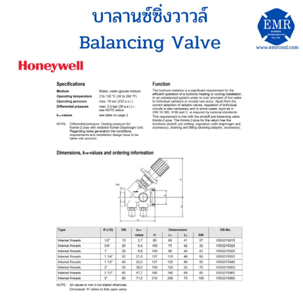 honeywell-ฮันนี่เวลล์-บาลานซิ่งวาล์-ขนาด-2-v5032y0050hw