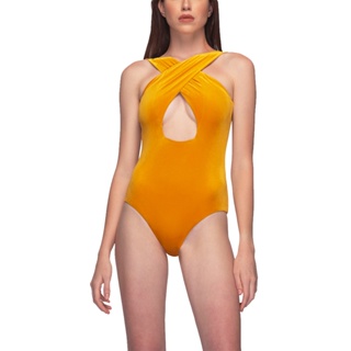 Angelys Balek ชุดว่ายน้ำ Cross Front Swimsuit รุ่น FW22SW00202406สีเหลืองกำมะหยี่