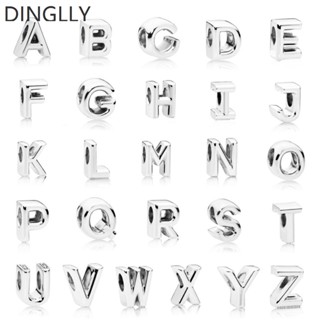 Dinglly ลูกปัด รูปตัวอักษรภาษาอังกฤษ 26 ตัว สีเงิน สําหรับทําเครื่องประดับ Diy