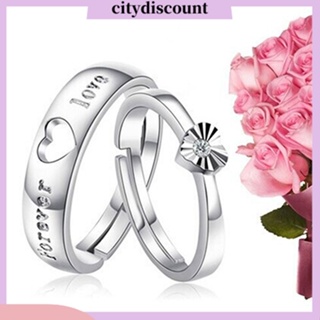 &lt;citydiscount&gt;  Love Zircon Heart Adjustable Couple แหวนปรับได้