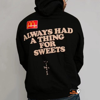 Travis Scott TS co-branded McDonalds monogram เสื้อกันหนาวมีฮู้ด ทรงหลวม สําหรับผู้ชาย และผู้หญิง