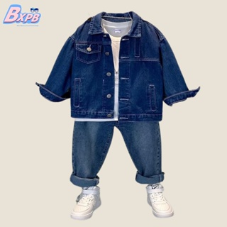 [BXPB] เสื้อแจ็กเก็ตยีน และกางเกงยีนขายาว ทรงหลวม สวมใส่สบาย แฟชั่นสําหรับเด็กผู้ชาย อายุ 3-15 ปี
