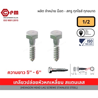 เกลียวปล่อยขันไม้ เกลียวปล่อยหัวหกเหลียมสแตนเลส ขนาด1/2 (5-6) [HEXAGON HEAD LAG SCEWS STAINLESS STEEL]