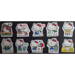 J310 แสตมป์ญี่ปุ่นใช้แล้ว ชุด Greetings Stamps - Hello Kitty ปี 2018 ใช้แล้ว สภาพดี ครบชุด 10 ดวง