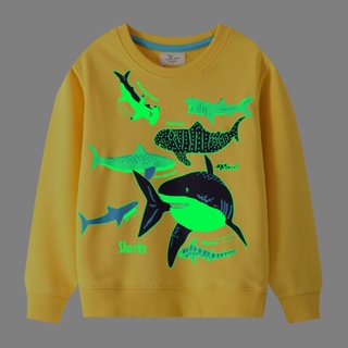 เสื้อแจ็กเก็ตกันหนาว มีฮู้ด ผ้าฝ้าย ลายการ์ตูนปลาฉลาม สีทอง สําหรับเด็กผู้ชาย อายุ 2-10 ปี
