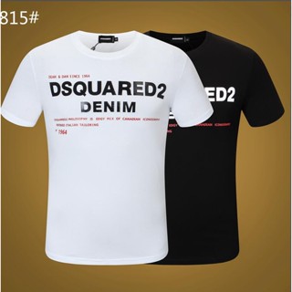 เสื้อสีขาว Dsquared2 ฤดูร้อนผู้ชายผู้หญิงพิมพ์จดหมายคอแขนสั้นถนนฮิปฮอปผ้าฝ้ายบริสุทธิ์เสื้อยืดที