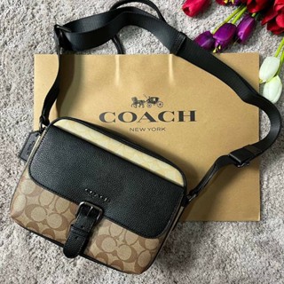 กระเป๋า กระเป๋าสะพาย งานแท้ Outlet Coach Hudson Crossbody In Blocked Signature Canvas coachc5401