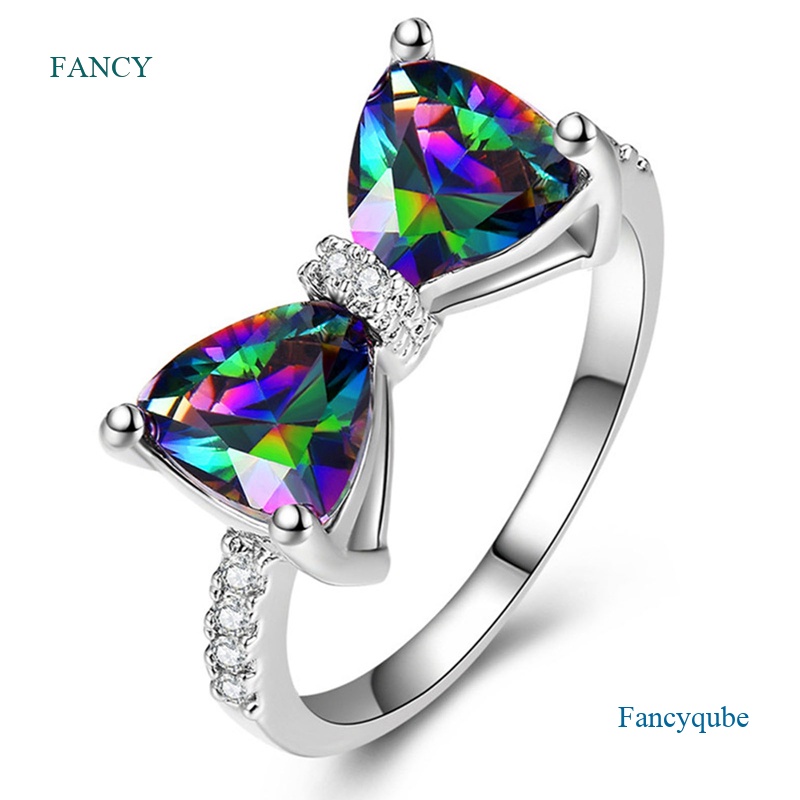 fancy-แหวนแต่งงาน-รูปโบว์-ประดับเพทาย-หลากสี-สําหรับผู้หญิง-เจ้าสาว-แฟนซี-ปาร์ตี้-พิธีแต่งงาน