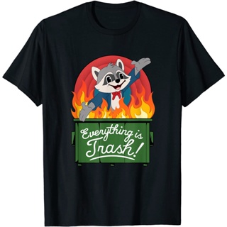 Adult T-Shirt Everything Is Trash Retro Toon Dumpster Fire Trash Panda T-Shirt