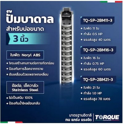 torque-ปั๊มบาดาล-รุ่น-tq-sp-2bm21-3s-บ่อ3นิ้ว-1hp-21-ใบพัด-ท่อออก1-1-4นิ้ว-ดูดน้ำลึก-submerse-ซับเมิร์ส-ปั๊มน้ำอิตาลี