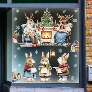 [wuxiang] สติกเกอร์กระจก ลายคริสต์มาส กวาง กระต่าย ต้นคริสต์มาส สําหรับติดตกแต่งผนังห้องเด็ก