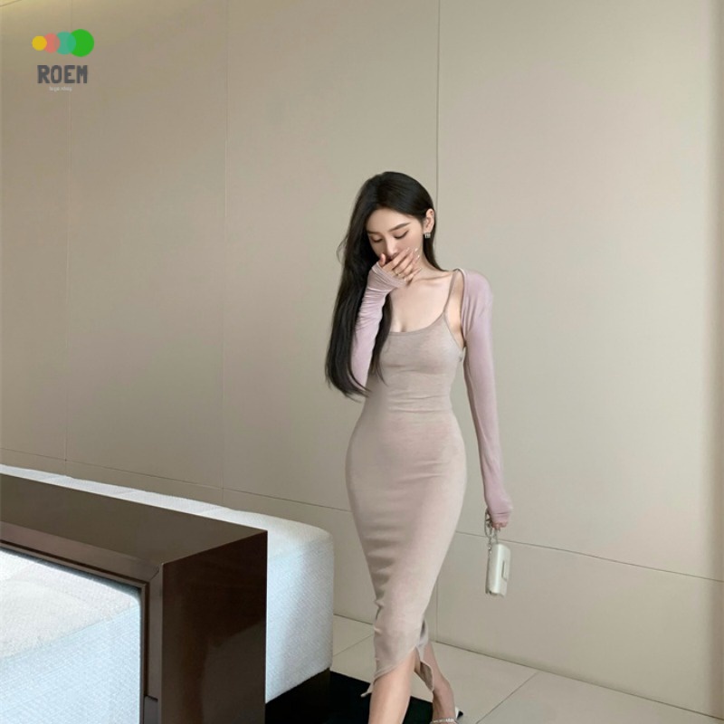 nini-autumn-new-product-gentle-sleeveless-slim-sling-dress-square-collar-split-a-line-hip-covered-skirt-womens-long-elegant-one-step-skirt