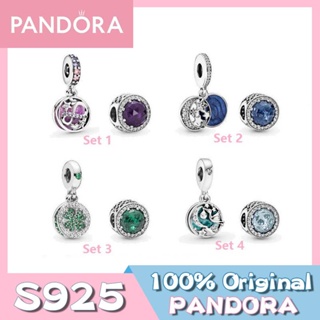 Pandora จี้ใบโคลเวอร์สี่แฉก สีม่วง และสีม่วง เครื่องประดับเงิน w1022