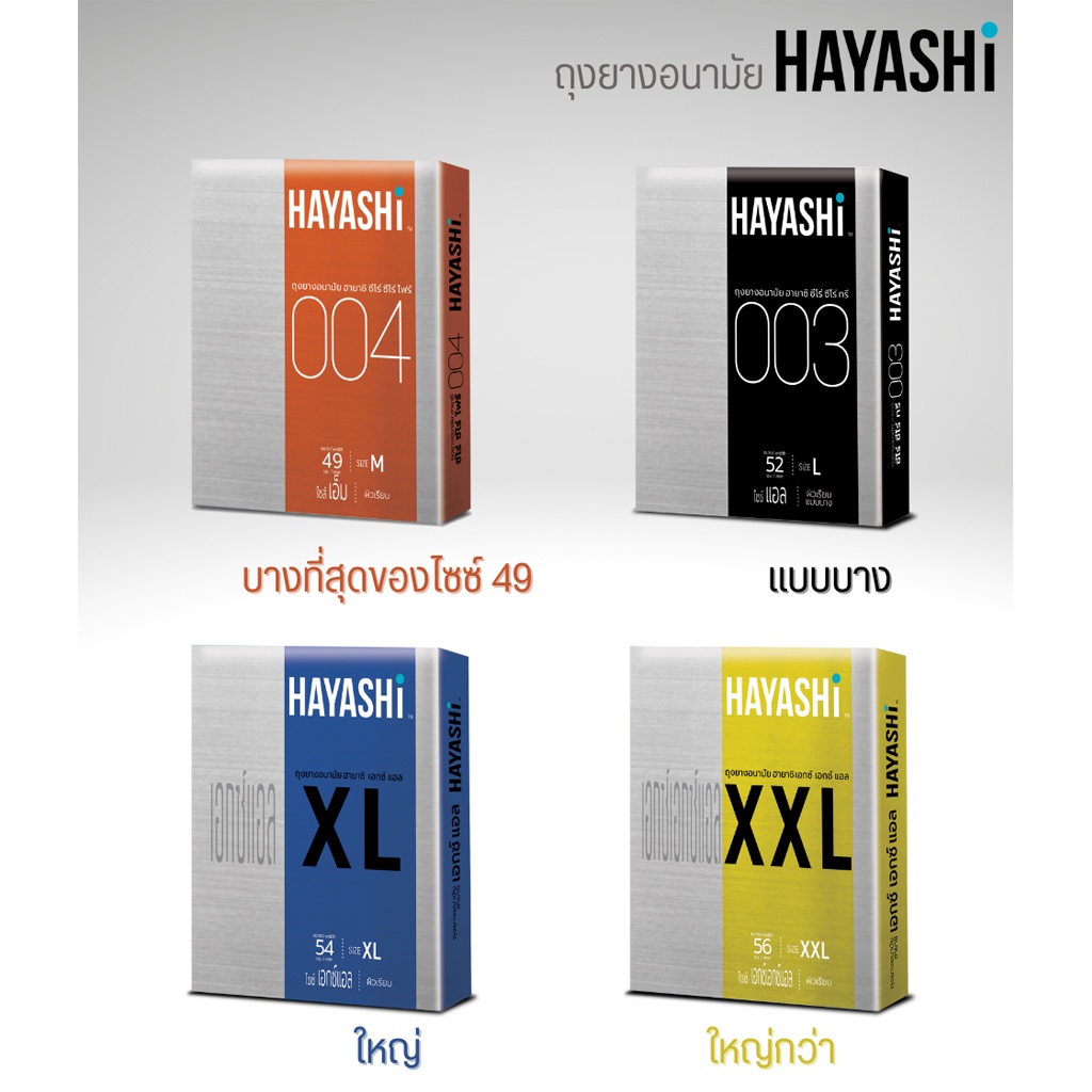 ภาพหน้าปกสินค้าถุงยางอนามัย ฮายาชิ ขนาด 49 - 56 มม. Hayashi Condoms Size 49 - 56 mm. **ไม่ระบุชื่อสินค้าหน้ากล่อง** จากร้าน chutima.online บน Shopee