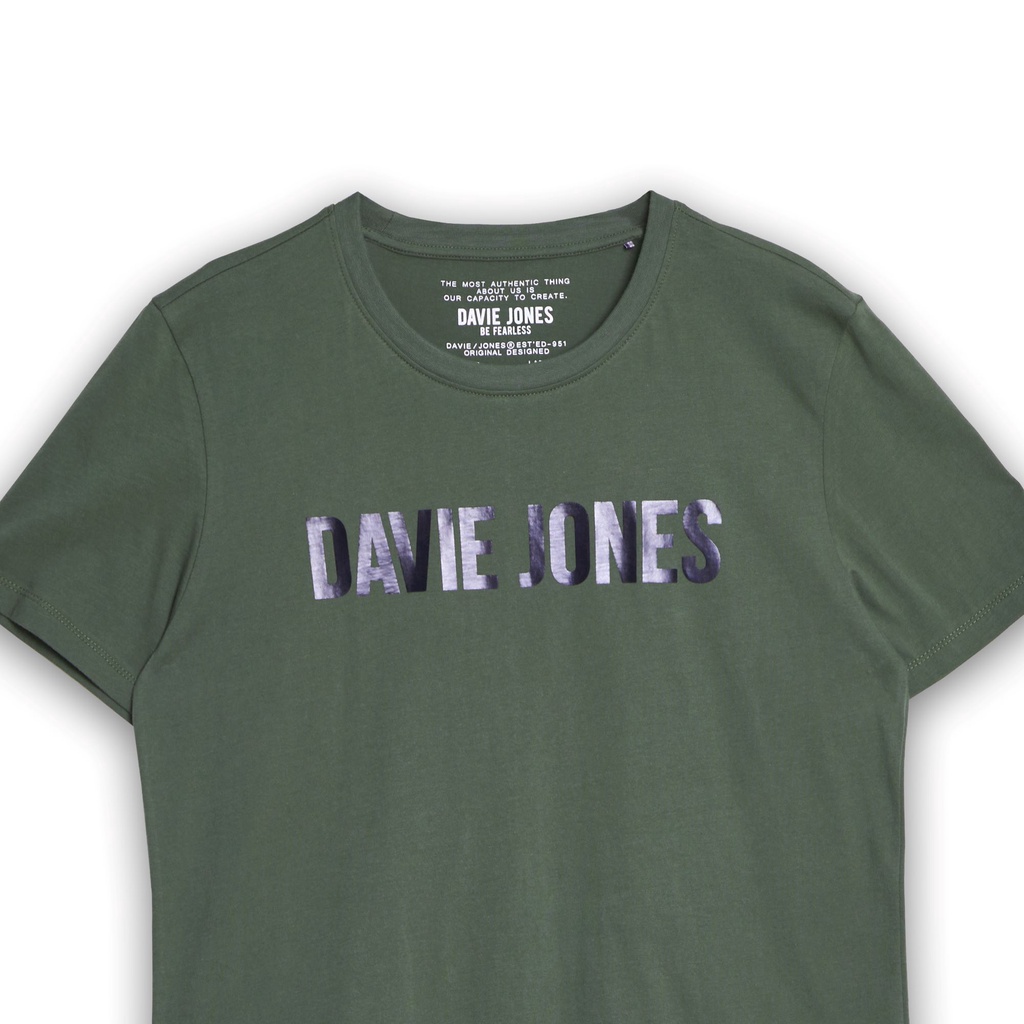 davie-jones-เสื้อยืดพิมพ์ลายโลโก้-สีน้ำตาล-สีฟ้า-สีเขียว-สีกากี-logo-print-t-shirt-in-green-tb0298br-sl-gr-kh