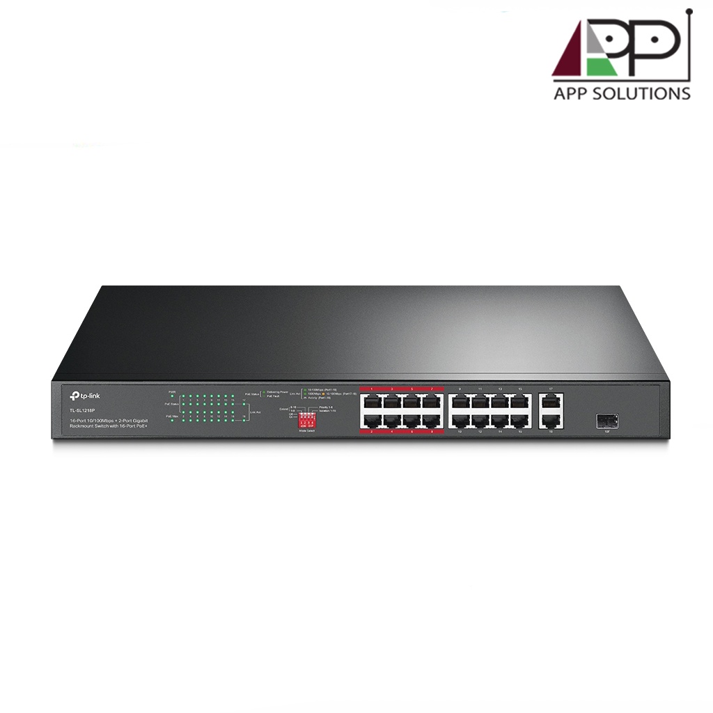 tp-link-switch-สวิตซ์ฮับ-16-port-poe-10-100mbps-2-port-gigabit-1-gigabit-sfp-slot-รุ่นtl-sl1218p-ประกันlifetime