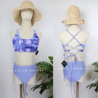 ชุดว่ายน้ำทูพีชเอวสูง สายยาวพันเอวพร้อมส่ง By Cherry_swimwearr