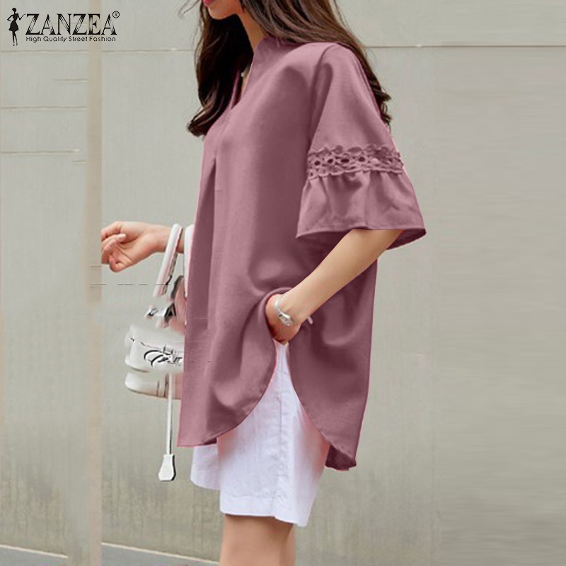 celmia-zanzea-เสื้อเบลาส์ลําลอง-แขนห้าส่วน-ทรงหลวม-แต่งลูกไม้-พลัสไซซ์-แฟชั่นสําหรับสตรี