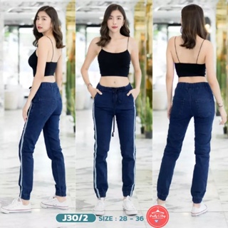 Jogger pantsรุ่นJ30/2 กางเกงจ๊อกเกอร์ขาจั้ม ผ้ายืดคัตตอล เป้าซิป แต่งแถบผ้าด้านข้าง เท่ห์