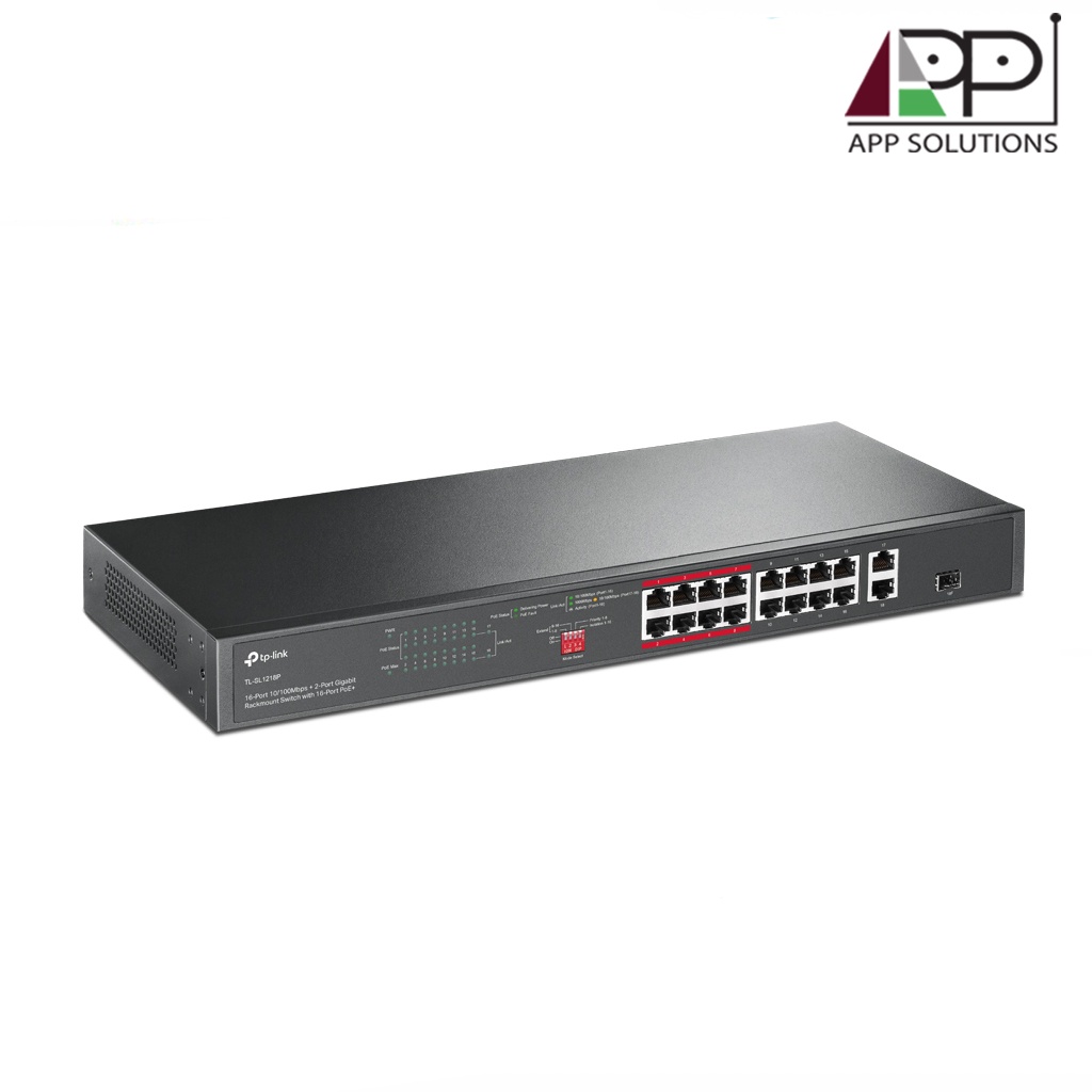 tp-link-switch-สวิตซ์ฮับ-16-port-poe-10-100mbps-2-port-gigabit-1-gigabit-sfp-slot-รุ่นtl-sl1218p-ประกันlifetime