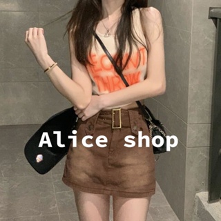 Alice  กระโปรงยีนส์ผู้หญิง เอวสูงกระโปรงทรงเอ สไตล์เกาหลี 2022 ใหม่  Trendy Beautiful fashion รุ่นใหม่ Q021022 36Z230909