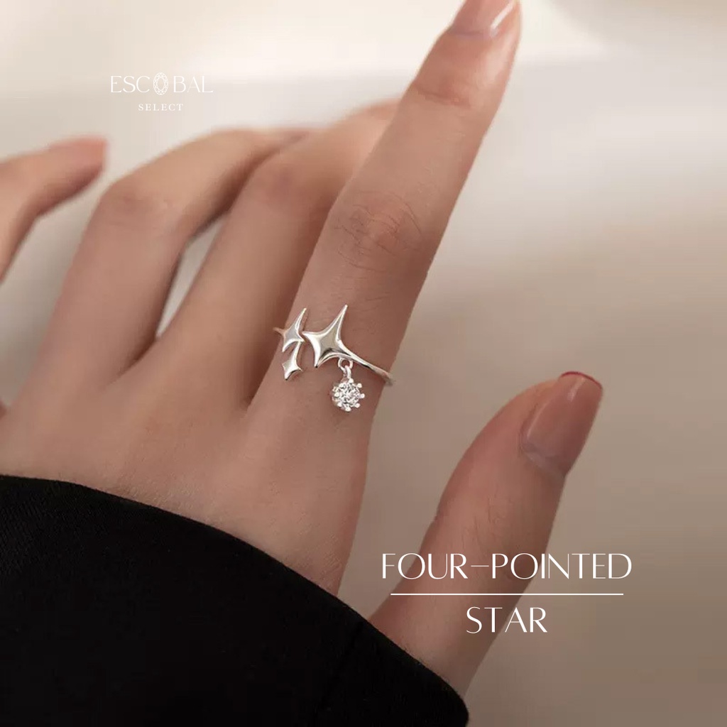 ภาพหน้าปกสินค้าESCOBAL แหวนเงินแท้ พร้อมจี้เพชรใหญ่ Four-pointed star สวยหรู แหวนเพชร cz แหวนผู้หญิง แหวนพลอย แหวนไพลิน แหวนปรับขนาดได้