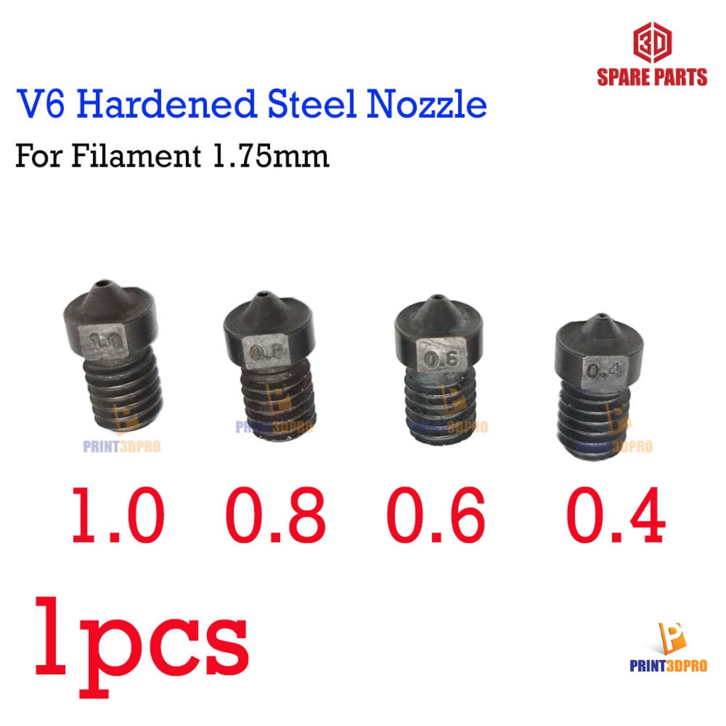 ภาพหน้าปกสินค้า3D Spare Part V6 Hardened Steel Nozzle 0.2, 0.4,0.8,1.0 For 3d Printer