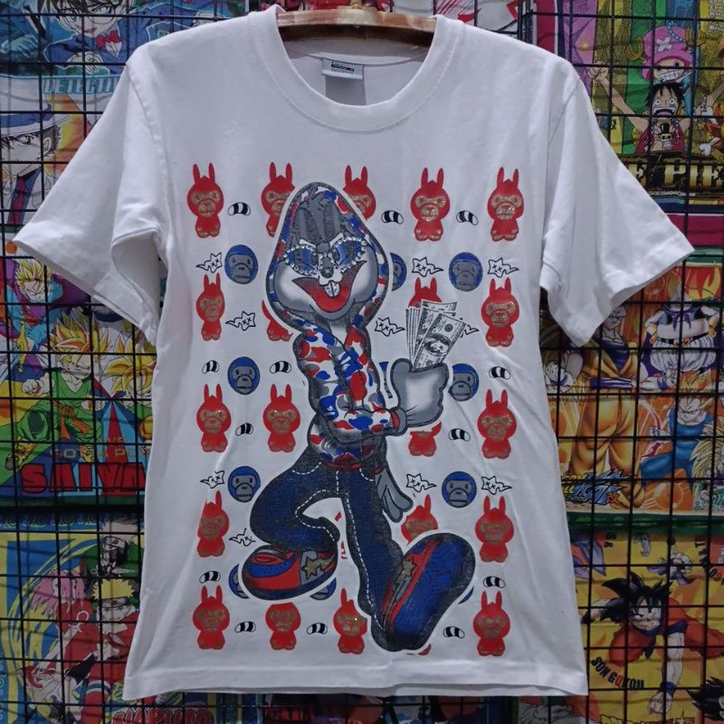 เสื้อยืดมือสอง Vintage Usa การ์ตูน Looney Tunes X Bape Size M.อก19/ยาว