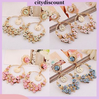 &lt;citydiscount&gt;  City_ ต่างหูสตรีแบบแป้นประดับเพชรต่างหู