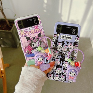 เคสโทรศัพท์มือถือ PC แข็ง แบบใส กันกระแทก ลายการ์ตูนคุโลมิ พร้อมสายโซ่คล้อง สําหรับ Samsung Galaxy Z Flip 3 5G 3in1 Z Flip 4