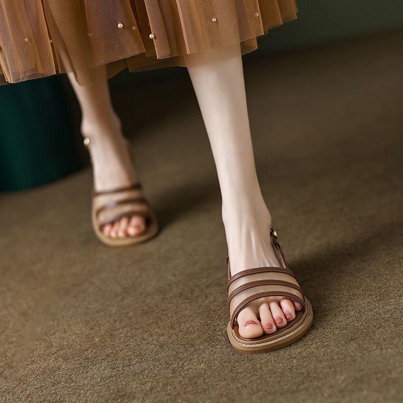 รองเท้าแตะผู้หญิง-รองเท้ารัดส้น-2สี-ส้นเตี้ยแบบเปิดเท้า-รองเท้าแตะแฟชั่น-หนังนิ่ม-ใส่สบาย-เดินได้ทั้งวัน-สวยมากคะ