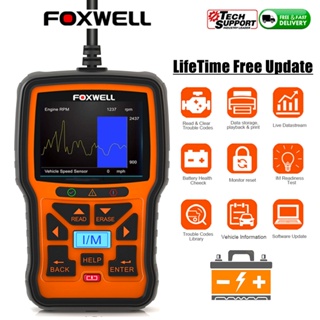 Foxwell เครื่องสแกนเนอร์ทดสอบแบตเตอรี่รถยนต์ NT301 Plus 12V OBD2 EOBD OBDII อัปเดตฟรี