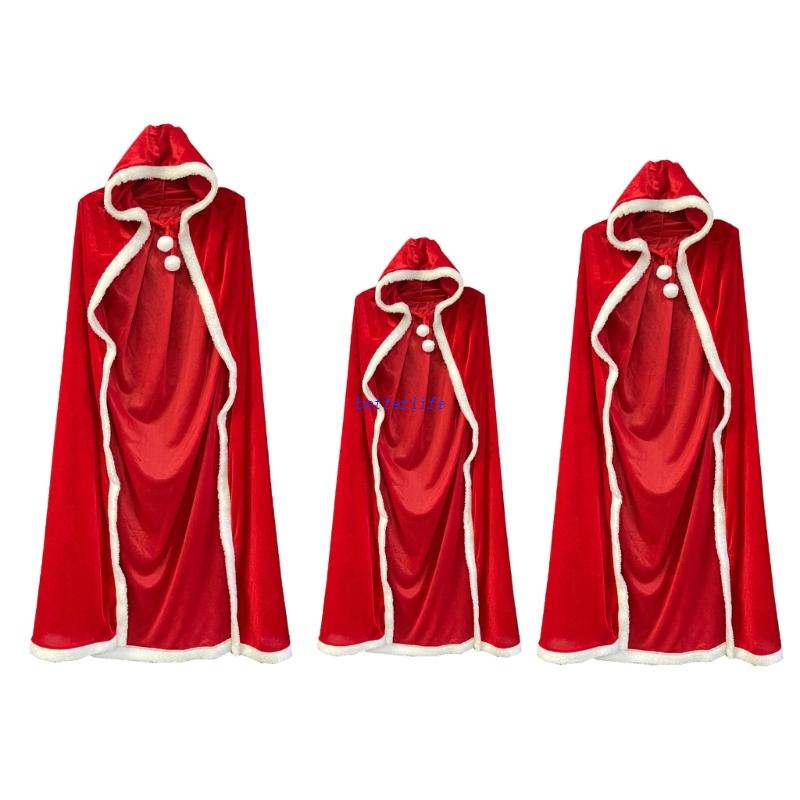 ภาพหน้าปกสินค้าBtf เสื้อคลุมซานตาคลอส ปอมปอม มีฮู้ด สีแดง สําหรับคริสต์มาส