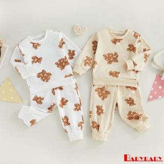 Babybaby- เสื้อกันหนาว แขนยาว พิมพ์ลายการ์ตูนหมี + กางเกงวอร์ม เอวยางยืด สําหรับเด็ก