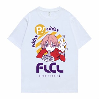 เสื้อโอเวอร์ไซ อะนิเมะญี่ปุ่น Fooly Cooly เสื้อยืดคาวาอี้ตลก Flcl Haruko กราฟิกพิมพ์ทีผู้ชายผู้หญิงหลวมฮิปฮอปสีขาวเสื้อย