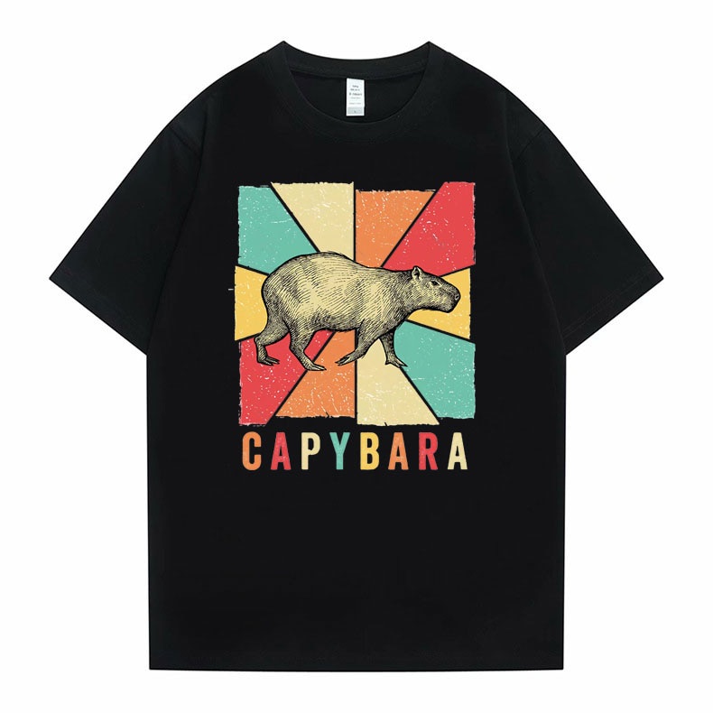 เสื้อคู่รัก-ย้อนยุควินเทจ-capybara-เสื้อยืดผู้ชายผู้หญิงลําลองหลวมทีสั้นแขนสั้นผู้ชายขนาดใหญ่เสื้อยืด-unisex-แฟชั่นฮาราจ
