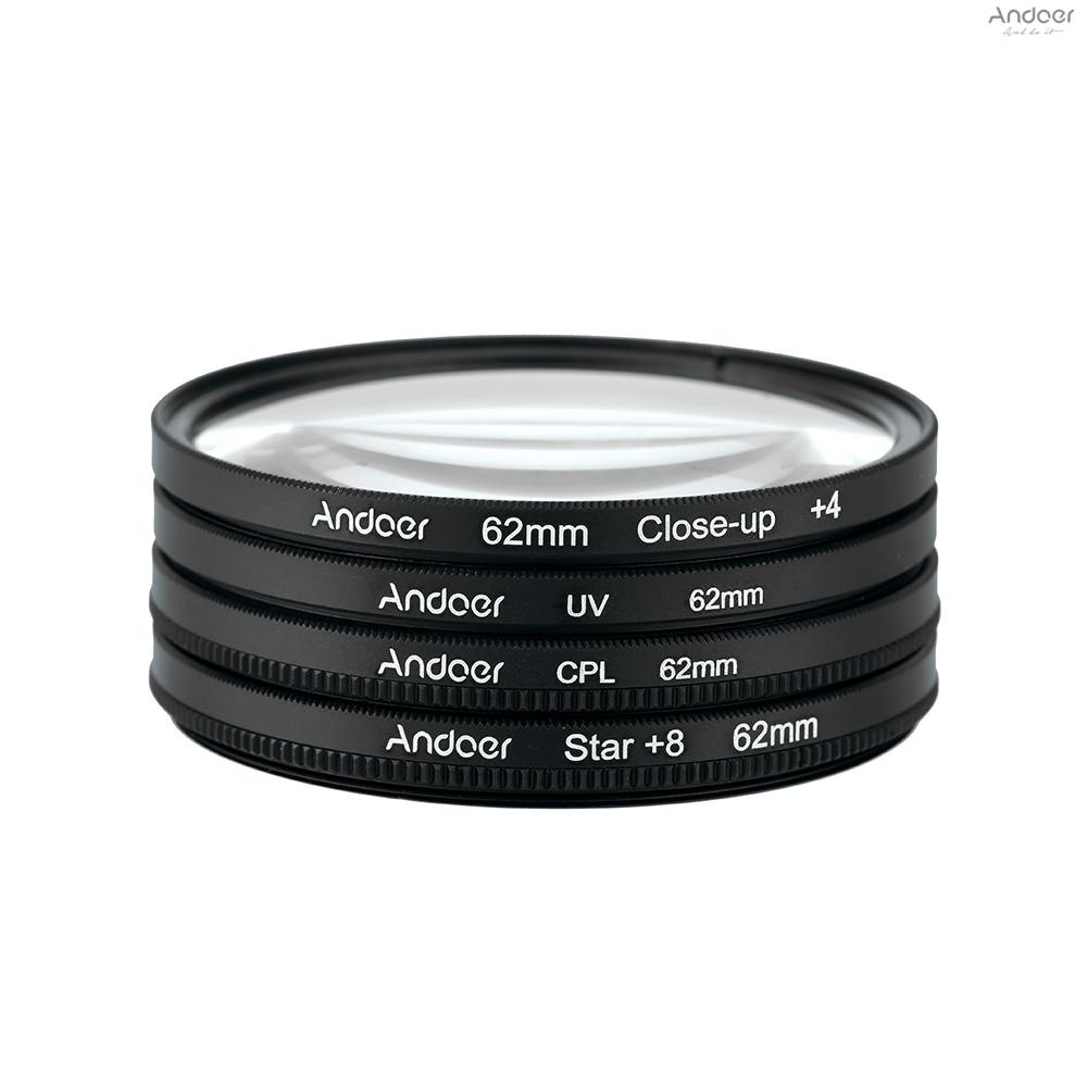 Andoer 62mm UV+CPL+CloseUp+4 +Star 8Point Filter Circular Filter Kit