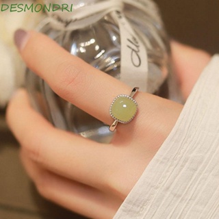 Desmondri แหวนหยก ทรงเรขาคณิต สีเขียว สไตล์จีน หรูหรา สําหรับผู้หญิง