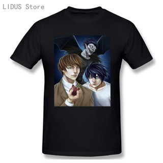 เสื้อยืดผู้ชาย เสื้อยืดกราฟิกแฟชั่นปี 2021 การ์ตูนอะนิเมะ DEATH NOTE แขนสั้นของ Apple เสื้อเชิ้ตผ้าฝ้ายโอคอ 100% ผู้ชายส