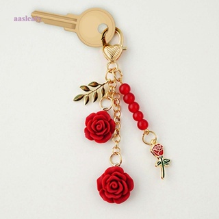 Aasleaty พวงกุญแจ จี้ดอกกุหลาบ สีแดง และสีดํา น่ารัก แฮนด์เมด ของขวัญวันวาเลนไทน์ สําหรับผู้หญิง