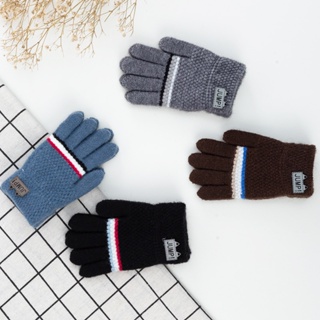 ถุงมือผ้าถัก แบบเต็มนิ้ว ให้ความอบอุ่น เหมาะกับฤดูใบไม้ร่วง และฤดูหนาว สําหรับเด็กผู้ชาย อายุ 3-8 ปี