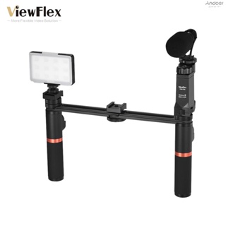 ViewFlex VF-H7 Smartphone Video Rig Dual Handheld Metal Grip Stabilizer Kit with Remote Control / Dimmable LED Light/ Microphone for iPhone 6 6s Plus for Samsung  S8+ S8 Note