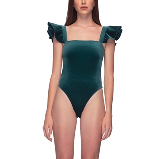 Angelys Balek ชุดว่ายน้ำRuffle Shoulder Open Back Swimsuit รุ่น FW22SW00203908  สีเขียวกำมะหยี่