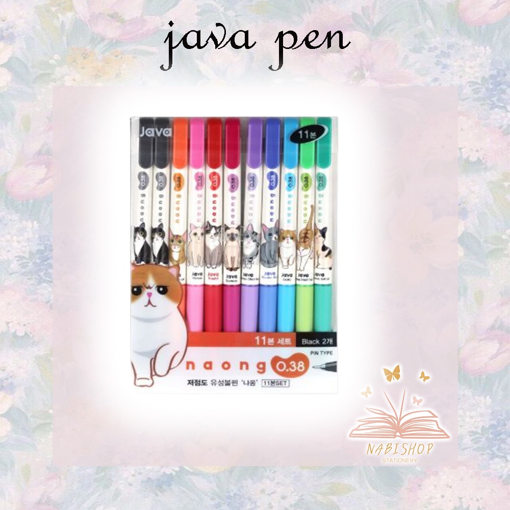 ปก.ลูกลื่นสี Java Naong ขนาด 0.38 มม. แบบเซ็ต 10 สี 11 ด้าม ลายน้องแมว ...